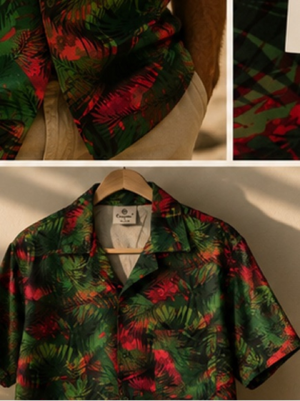 Centro Men's Tropical Print Short-Sleeve Shirt in Green/Red
